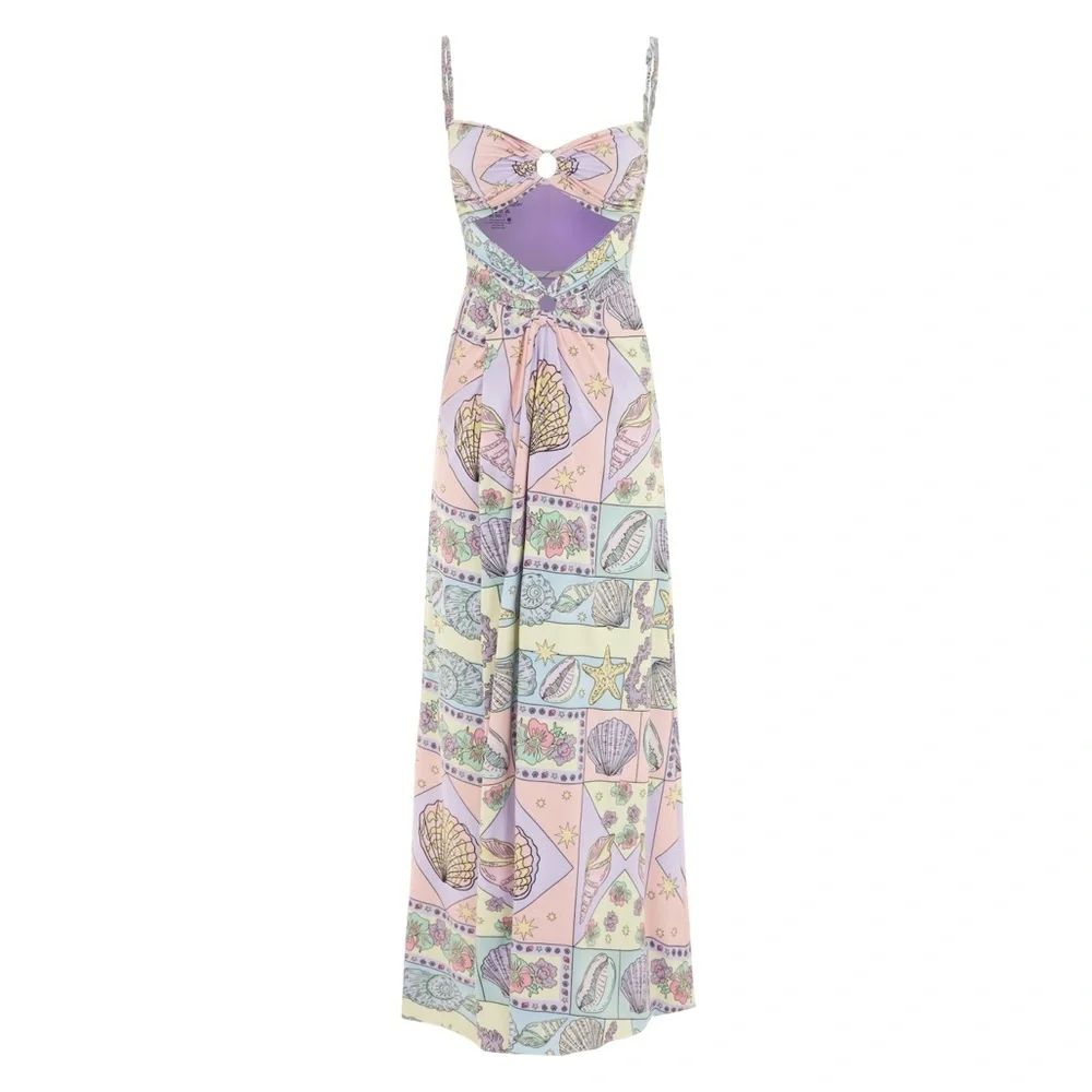 Oceanus Zoe Cutout Dress Maxi Colorful with cutouts and slit Medium - Picture 1 of 16